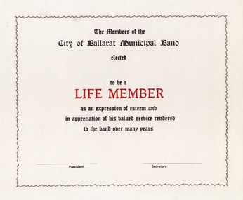 Certificate - Certificate - Award, ZILLES COLLECTION: Certificates awarded for Municipal Band, Highland Pipe Band and Eureka Marching Girls
