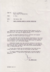 Document - Document - Memo, VIOSH: Ballarat College of Advanced Education;  AIDAB Training Course, 1983