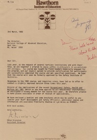 Document - Document - Short Course Program, VIOSH: Hawthorn Institute of Education, Short Course  - Occupational Safety and Health in Educational Institutions, March 1983
