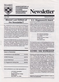 Document - Document - Newsletter, VIOSH: Ballarat College of Advanced Education; Association of Occupational Hazard Management Graduates Newsletter, June 1992
