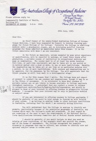 Document - Document - Correspondence, VIOSH: The Australian College of Occupational Medicine; Training Programs Development, 1983