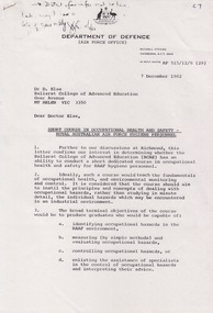 Document - Document - Correspondence, VIOSH: Department of Defence - Air Force Office, Canberra, December 1982