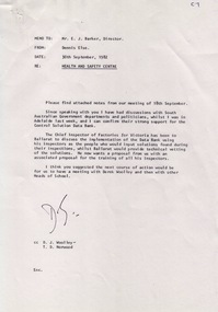 Document - Document - Proposal, VIOSH: Ballarat College of Advanced Education; Support for the Establishment of a Control Solution Data Bank, 1982