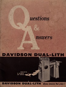 Booklet - Booklet - Manual, ZILLES COLLECTION: Manual for Davidson - Lith Printer; Questions and Answers, 1956