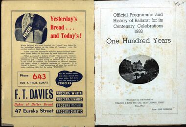 Book, One Hundred Years, Official Programme and History of Ballarat for its Centenary Celebrations, 1938, 1938