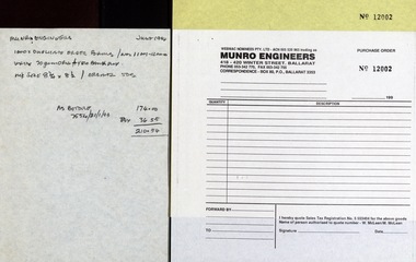 Document - Document - Purchase Order Forms, ZILLES COLLECTION: Purchase Order Forms for Munro Engineers and Gyrocast Pty Ltd, 1993 and 1994