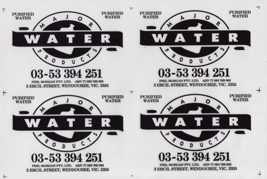 Artwork, other - Artwork - Decals and stickers, ZILLES COLLECTION: Phil Morgan: Major Water Products, Wendouree; 1993, 1994, 2000