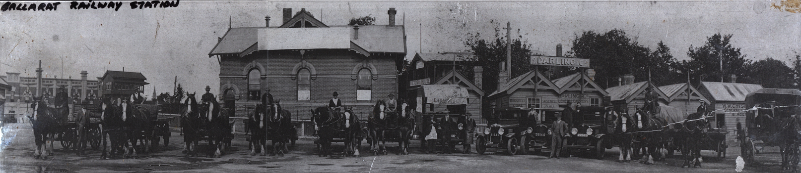 Ballarat Railway Station with teams of horses and waggons