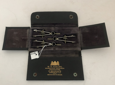 Open case of drawing tools used by Albert Sutton