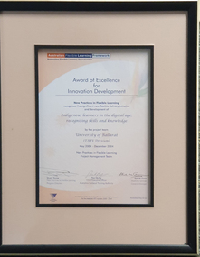 Certificate, Award for Innovation Development - Indigenous Learners in the Digital Age: Recognising Skills and Knowledge, 2004