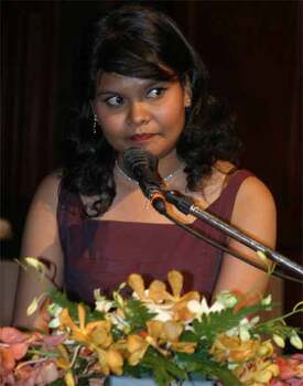 Woman at microphone
