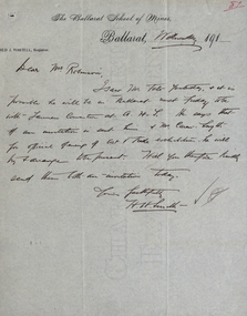  Letter from School of Mines Ballarat to Mr Robinson