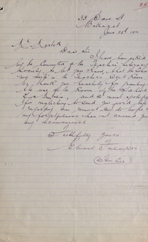 Letter Concerning the Ballarat State School Teachers' Literary Society