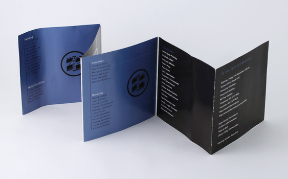 10 page concertina fold brochure, black and blue