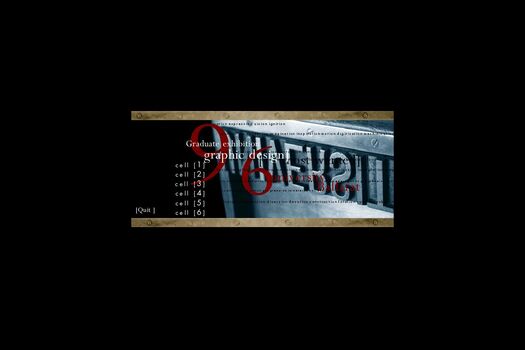 Captured still of introductory animation. Background image of hot metal type (reversed and flipped), with red, black and white text overlay
