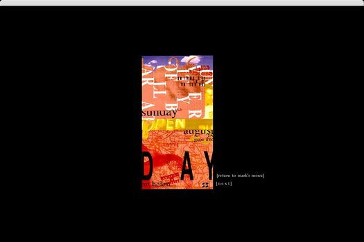 Open Day Poster featuring deconstructed text, map graphics and other images. Primarily orange and yellow and black.