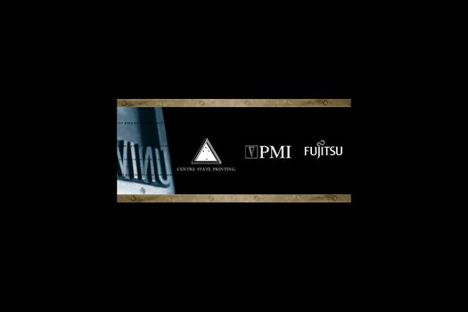 Screen capture of end credit sequence featuring three white sponsor logos on black background.
