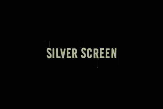 Screen capture of words "SILVER SCREEN" in silver-grey capital letters on black background.