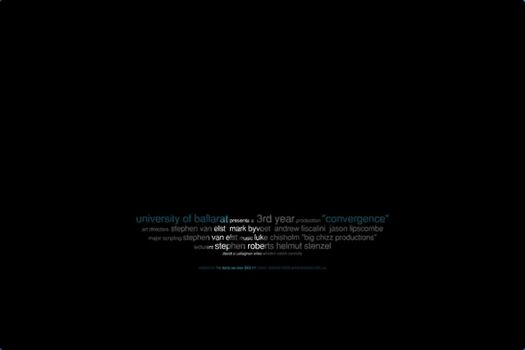 White and blue type reversed from black background, highlighted by motion graphic circles in manner of spotlights.