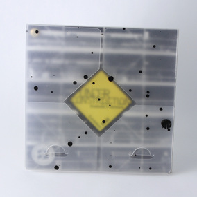 Custom polypropylene case, printed single colour black. Contains printed black and yellow pages, bound with metal paper fastener. 