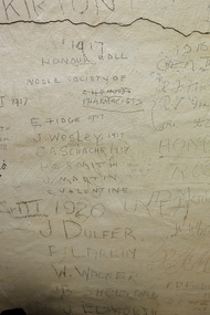 Photograph, Autographs inside a cupboard in SMB Old Chemistry Builiding