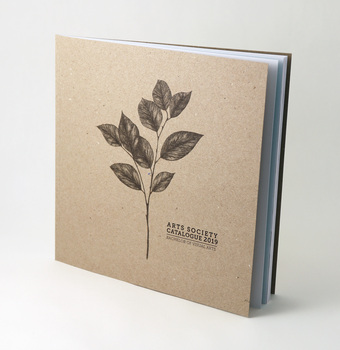 Square format book, single colour black print of plant specimen on raw card cover.
