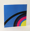 Square format book back cover, radiating coloured circles from bottom right corner, blue background (wrap around cover).