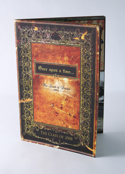 Black, gold and sepia, storybook/fairytale themed booklet cover.