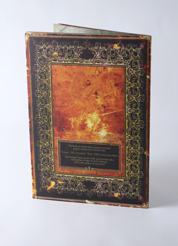 Black, gold and sepia, storybook/fairytale themed booklet, back cover.