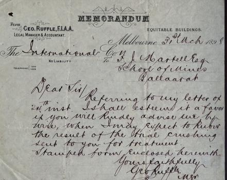 Memiorandum dated 31st March 1898