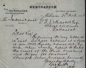 Memiorandum dated 31st March 1898