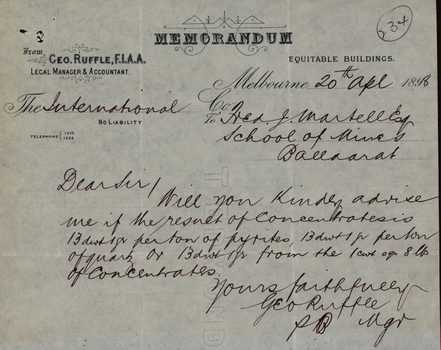 Memorandum dated 20th April 1898