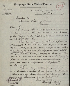 Letter dated 11th October 1898