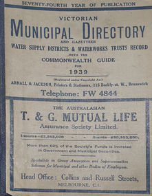 Book - Street Directory, Arnall & Jackson Pty Ltd, Victorian Municipal Directory and Gazatteer, 1939