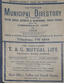 Book - Street Directory, Arnall & Jackson Pty Ltd, Victorian Municipal Directory and Gazatteer, 1939, 1939