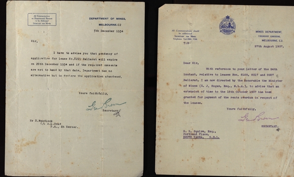 Letters from the De[artment of Mines 