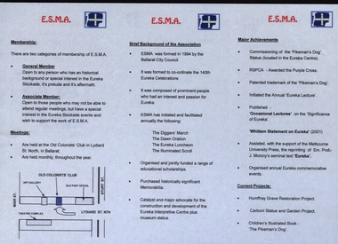 Ephemera - Booklet, Eureka Stockade Memorial Association (ESMA) Inc  Membership Application Form, c2000