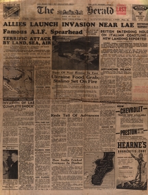Newspaper, The Herald: Allies Launch Invasion Nea Lae, 1945, 03/09/1945