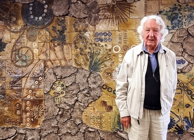 Photograph, Lucie Akers, John Gilbert in front of Enigmatic Land by Lucie Akers, 2024, 2024