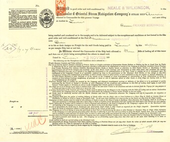 Document, Shipping order from Peninsula & Oriental Steam Navigation Company, 1898, 03/11/1898