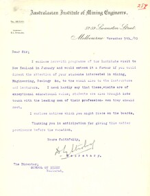 Letter - Letterhead, Australasian Insititute of Mining Engineers, 09/11/2010