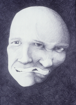 black and white drawing of two faces merging