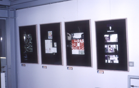 Exhibition space featuring 4 frames of student work