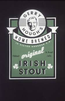 Green, black and white label featuring logo illustration of male face, shamrocks and text