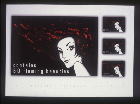 Black matchbox art with traditional image of "redhead" matchbox girl looking over shoulder