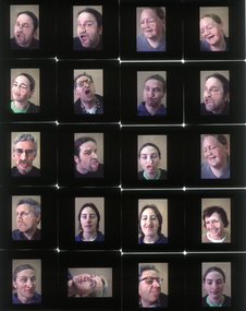 Scan of 35mm slides each showing a student or staff face pressed against glass.