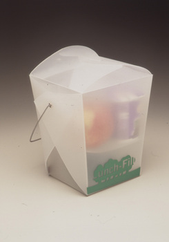 Frosted transparent noodle box with green graphics