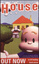 Large digital image of person standing in front of house with hippo and bear
