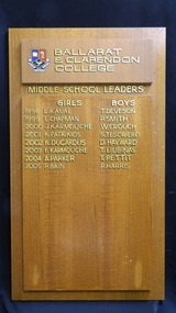 Honour board, Ballarat & Clarendon College Middle School Leaders