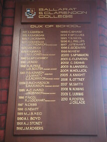 Honour board, Ballarat Clarendon College Dux